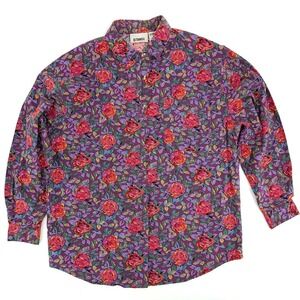 Vintage Gitano Floral Rose Button Down Shirt Purple Red